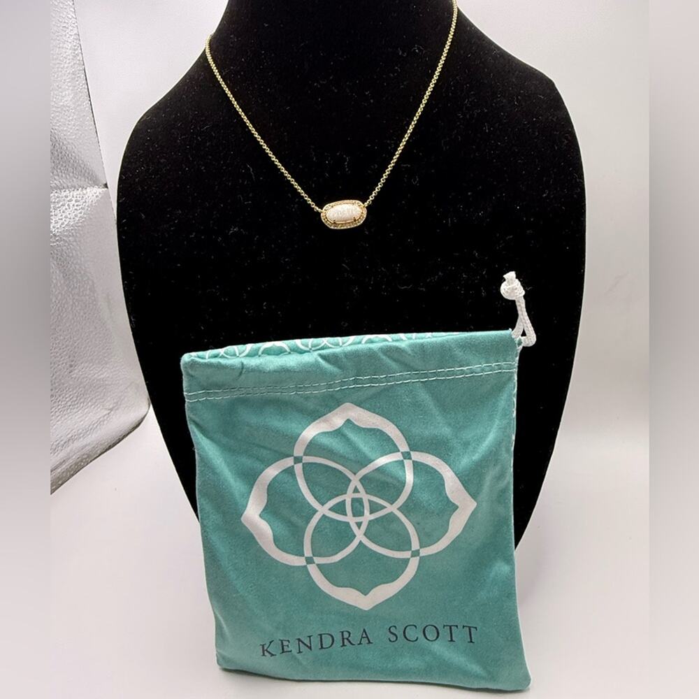 Kendra Scott Elisa Lux Rose Gold Opal Necklace w/Pave Crystal Border